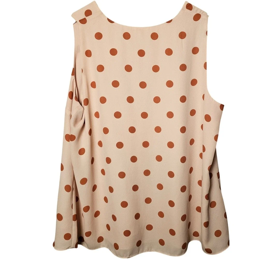 Cato Womens Plus Size 18/20W Polka‎ Dot Sleeveless V-Neck Blouse Tan Rust